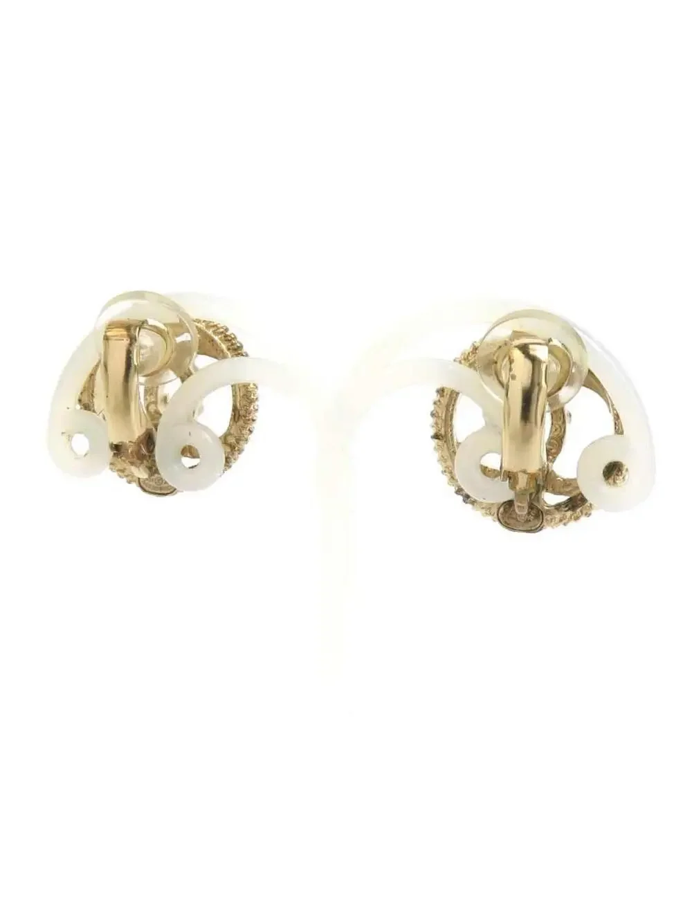 Auth Chanel Cc Logo Earrings Gold/White #302680C30B